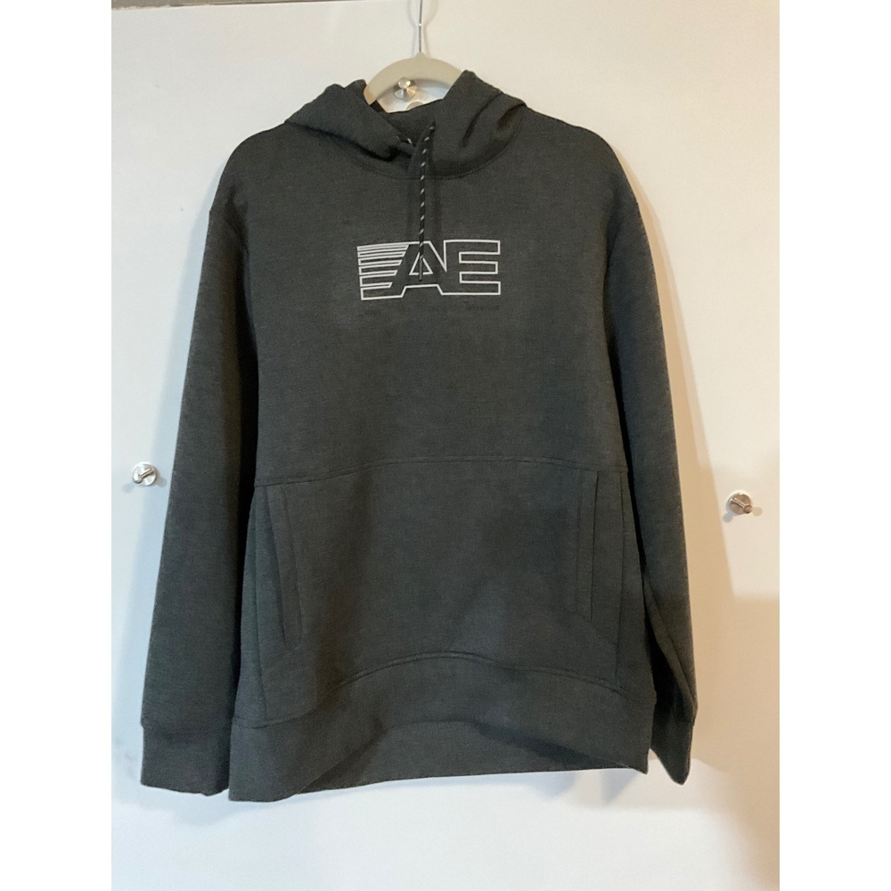 American Eagle Mens L Gray Reflective AE Logo Activewear Hoodie Sweatshirt